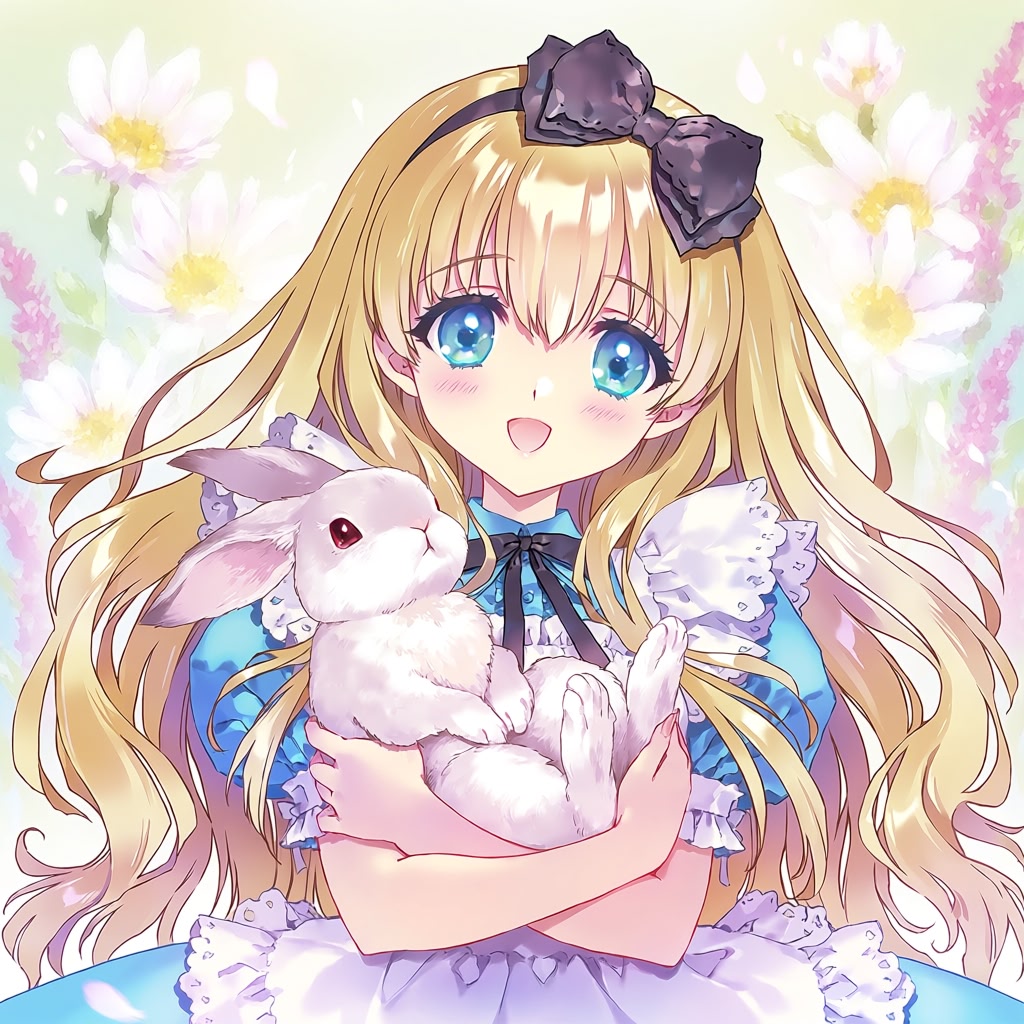 Alice walking down stairs with a black cat